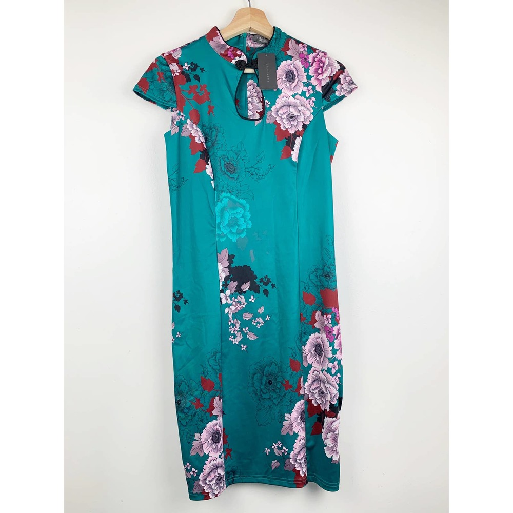 SUZY SHIER Floral Asian Inspired Cap Sleeve Dress